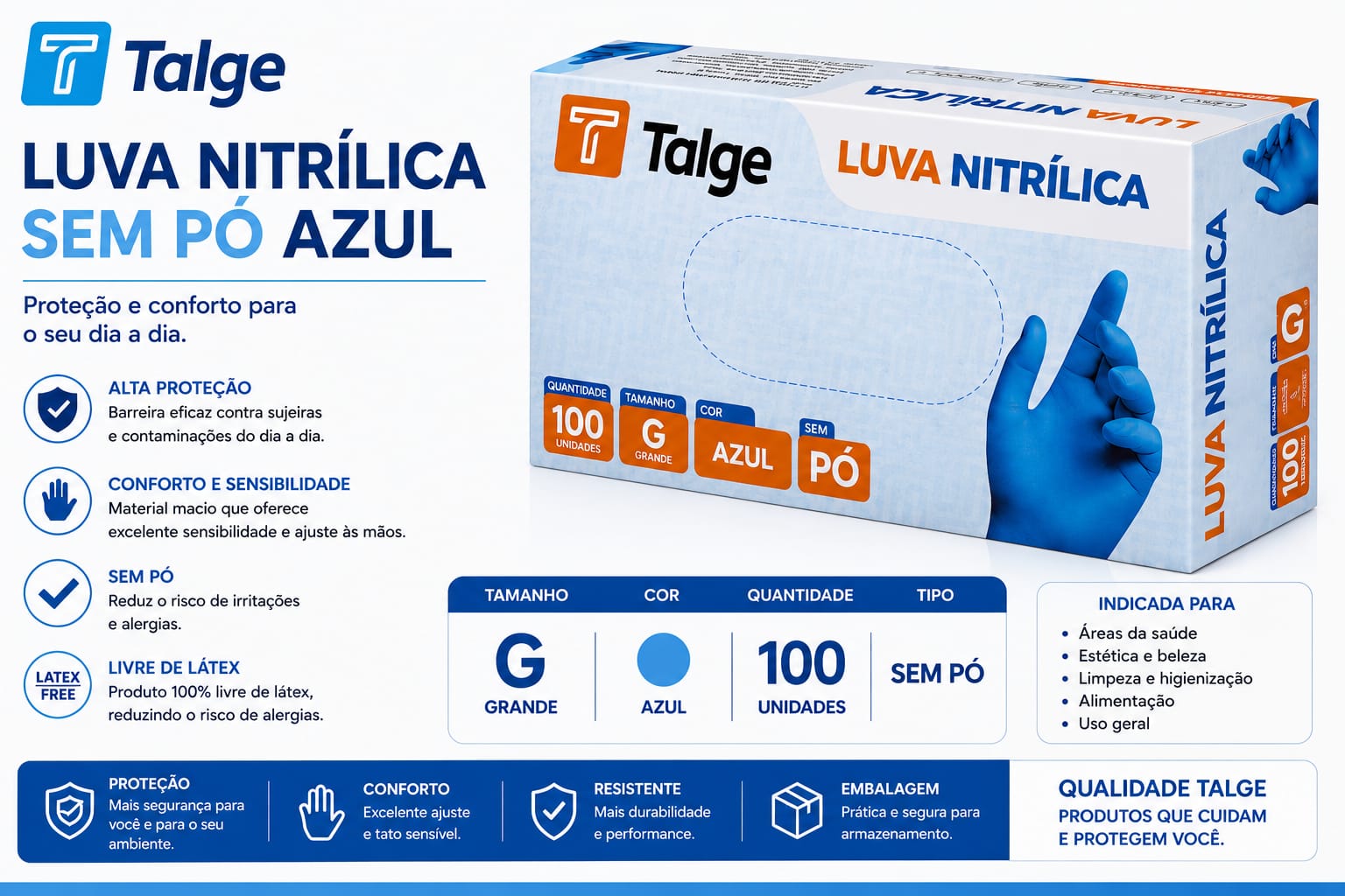LUVA TALGE NITRILICA SEM PÓ AZUL - G